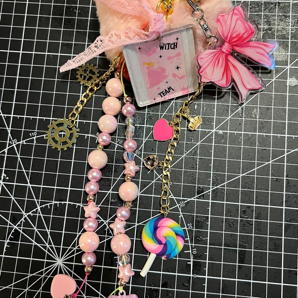 Wick Pink and Multicolor Bag Charm Keychain